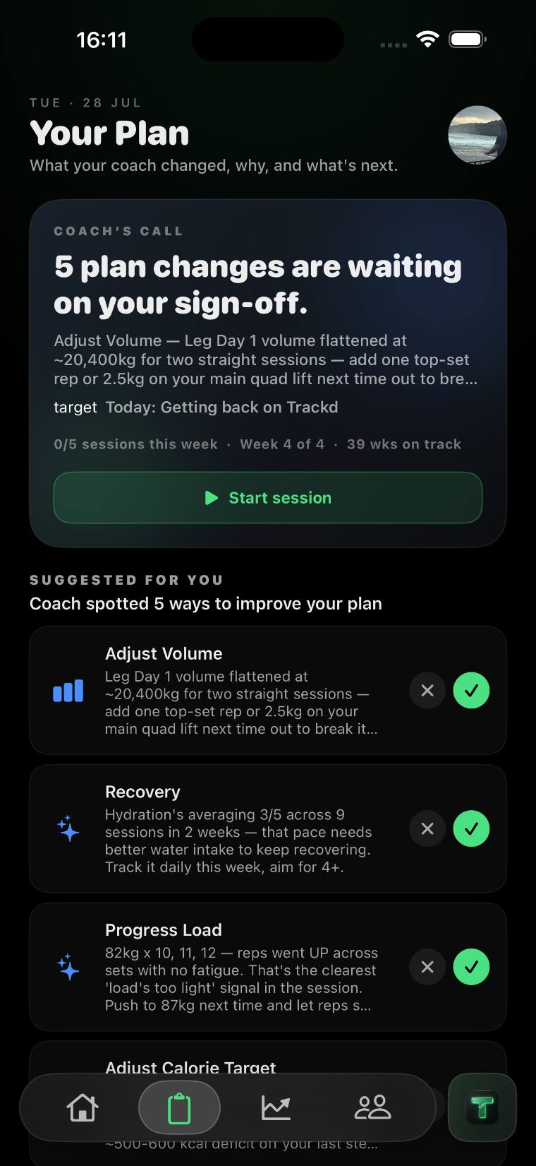 Your Plan — coach changes waiting on sign-off